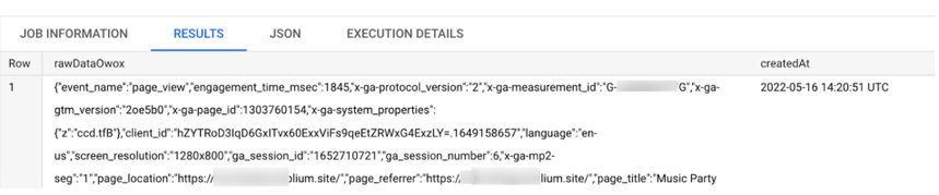 Google BigQuery 表中的数据
