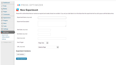 Imagem do AB Press Optimizer para teste de sites no WordPress