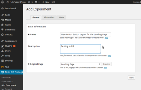 Imagem do plugin Nelio WordPress para testes A/B