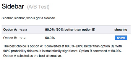 Imagem do plugin de teste do site Vanity para Ruby on Rails