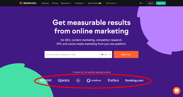 SEMRushWebsite Landing Page Elements: Client Logos