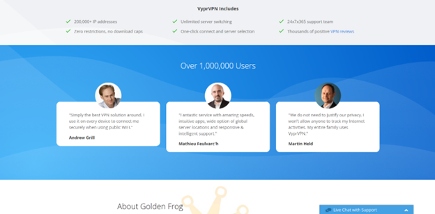 GoldenFrogWebsite Trust: Social Proof