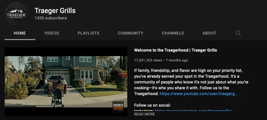Traeger Grills YouTube 主页
