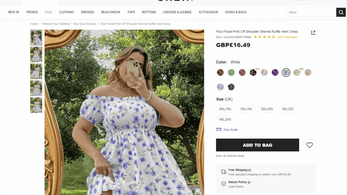 Screenshot der Photoshop-Arbeit an den SHEIN-Produktbildern. Das Kleid ändert sich von Blau zu Gelb, aber das Foto bleibt gleich