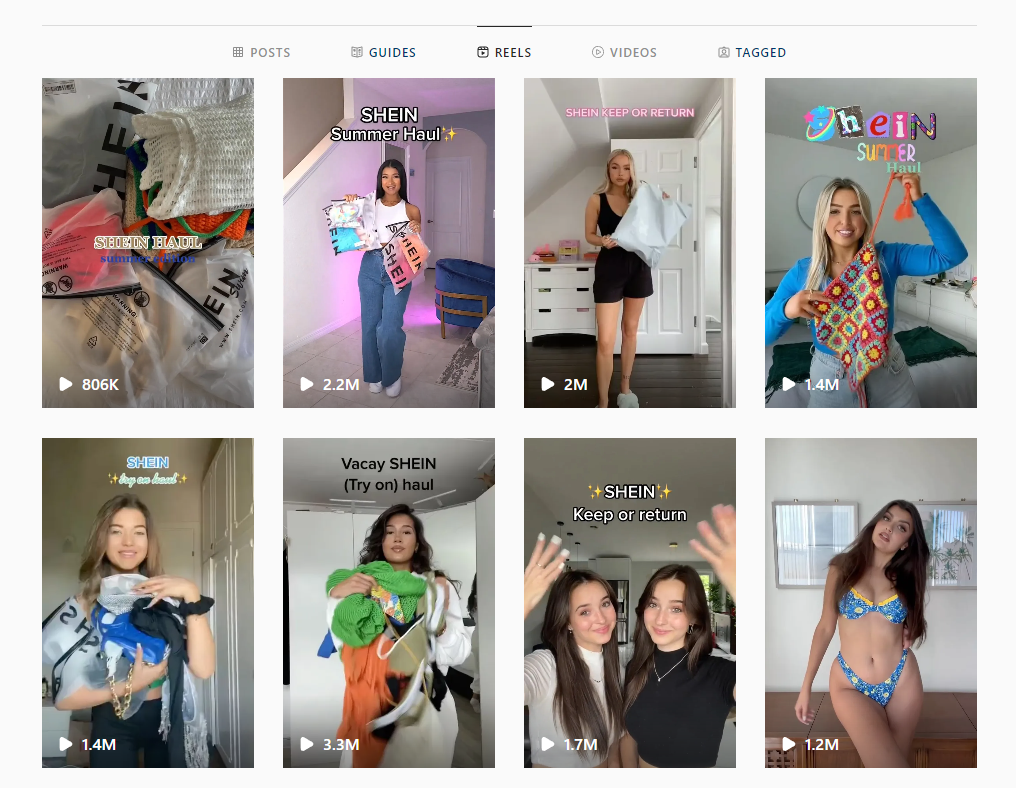 Screenshot von SHEINs Instagram-Rollen