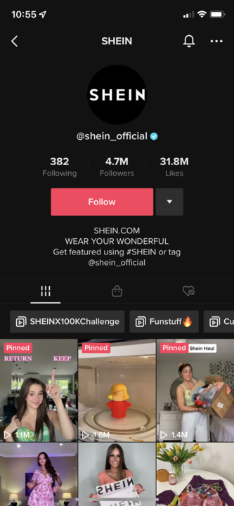 Screenshot des SHEIN-Tiktok-Kontos