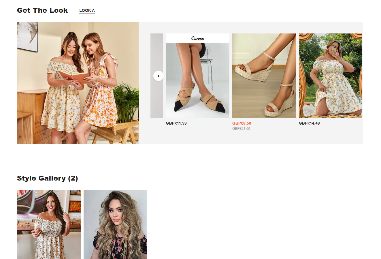 Screenshot des Get-the-Look-Bereichs auf den SHEIN-Produktseiten