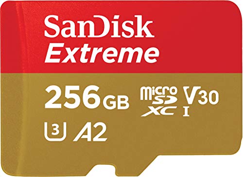 闪迪 256GB Extreme microSDXC UHS-I 存储卡，带适配器 - C10、U3、V30、4K、5K、A2、Micro SD 卡 - SDSQXAV-256G-GN6MA