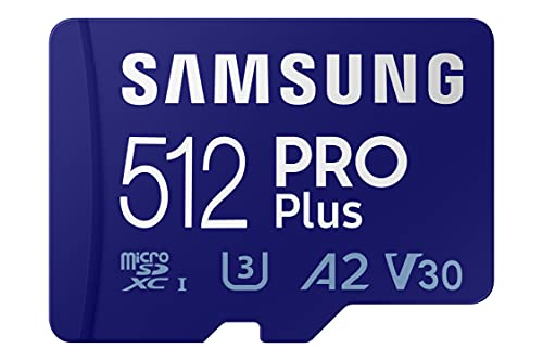 SAMSUNG PRO Plus + 适配器 512GB microSDXC 高达 160MB/s UHS-I、U3、A2、V30、全高清和 4K 超高清存储卡，适用于 Android 智能手机、平板电脑、Go Pro 和 DJI 无人机 (MB-MD512KA/AM)