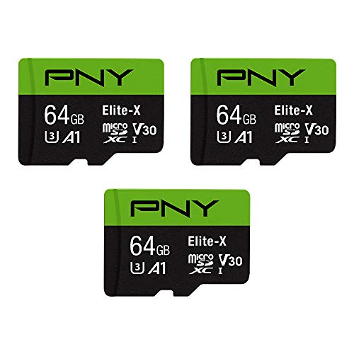 PNY 64GB Elite-X Class 10 U3 V30 microSDXC 闪存卡 3 件装 - 100MB/s, Class 10, U3, V30, A1, 4K UHD, Full HD, UHS-I, micro SD