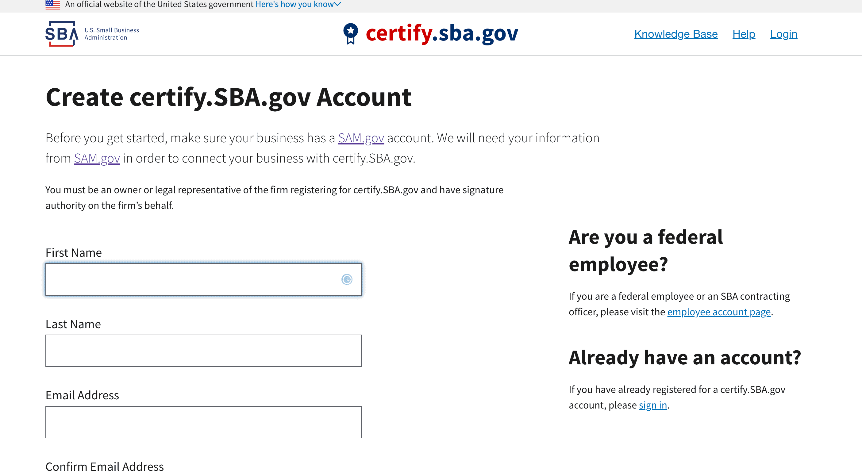創建 SBA 認證帳戶