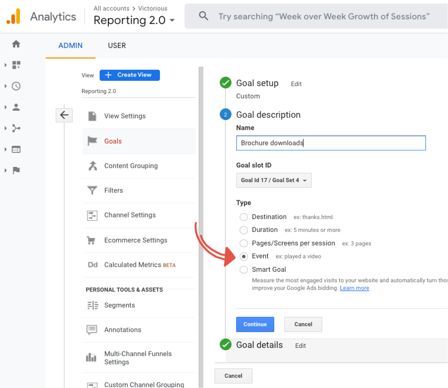 การสร้างเป้าหมายกิจกรรมใน Google Analytics