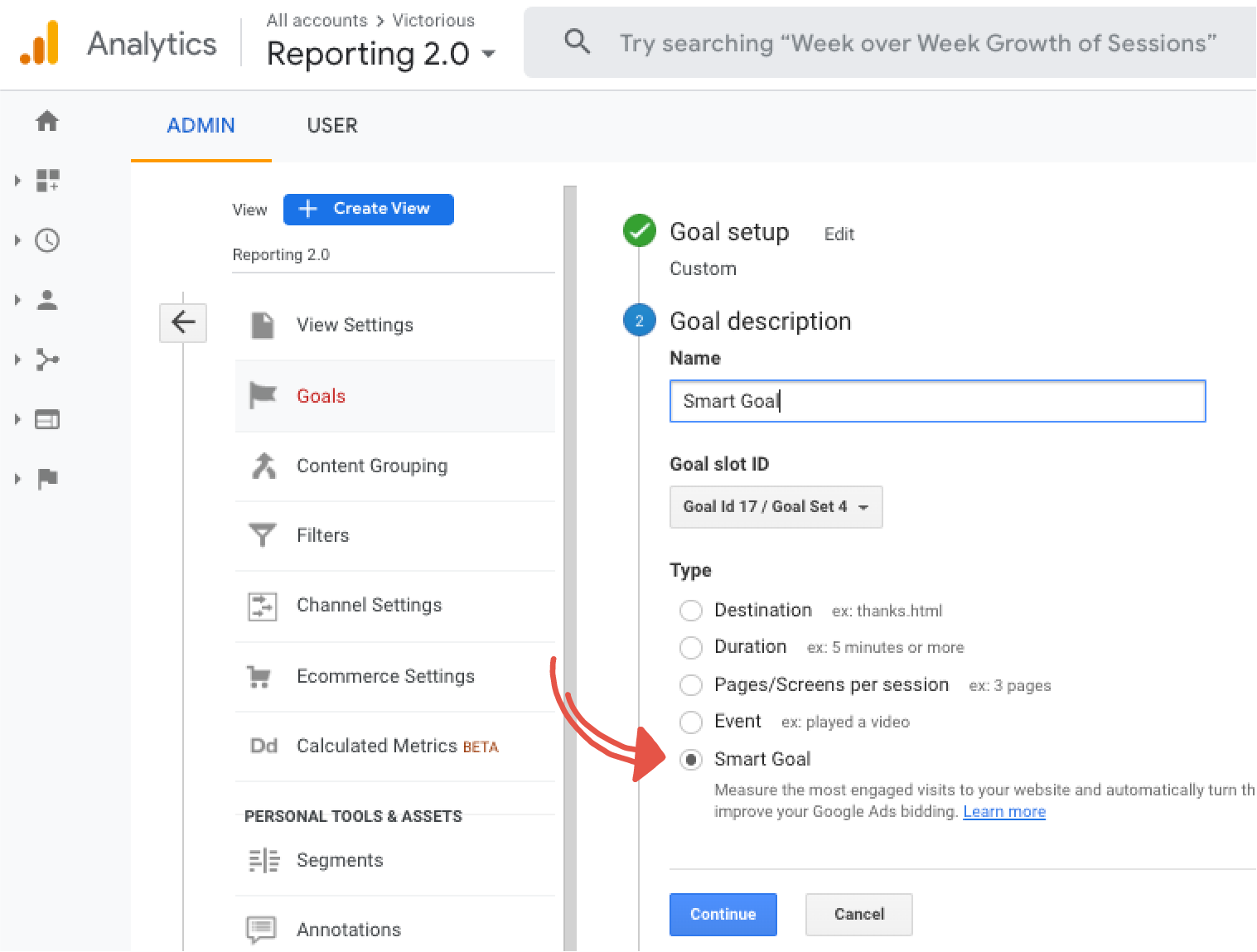 การสร้างเป้าหมายที่ชาญฉลาดใน Google Analytics