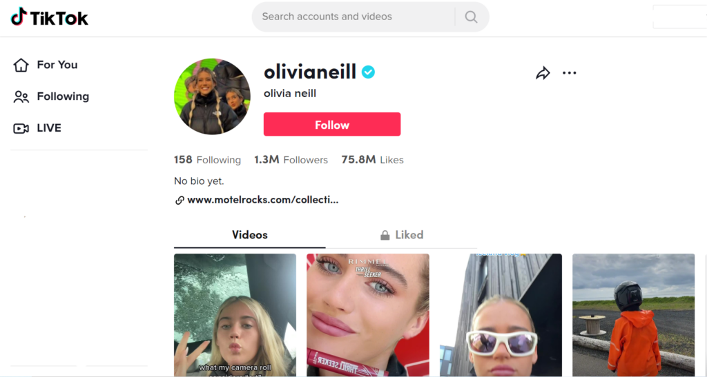 Olivia Neill compartilha conteúdo de moda e vídeos do seu dia a dia com seus seguidores