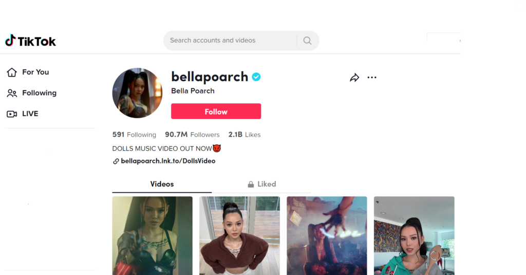 Bella Poarch teve impressionantes 90,7 milhões de pessoas seguindo sua página do TikTok