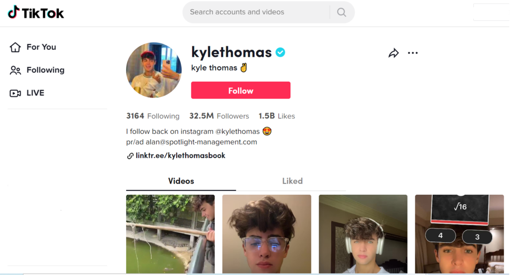 Kyle Thomas tem impressionantes 32,5 milhões de seguidores na plataforma de mídia social