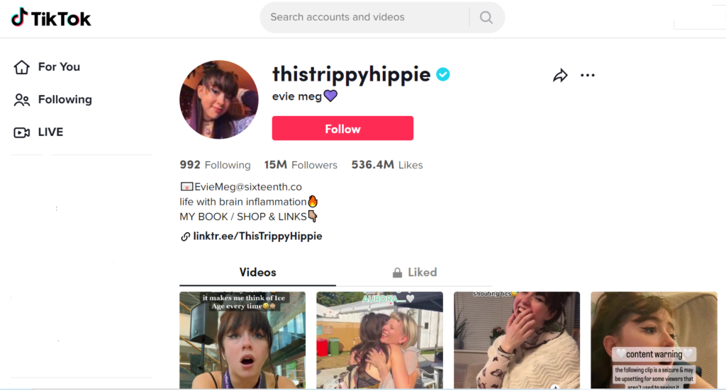 Evie-Meg concentra seu conteúdo do TikTok em como é viver com a síndrome de Tourette
