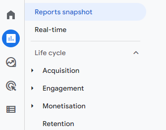 Google Analytics 4 中報告快照位置的屏幕截圖