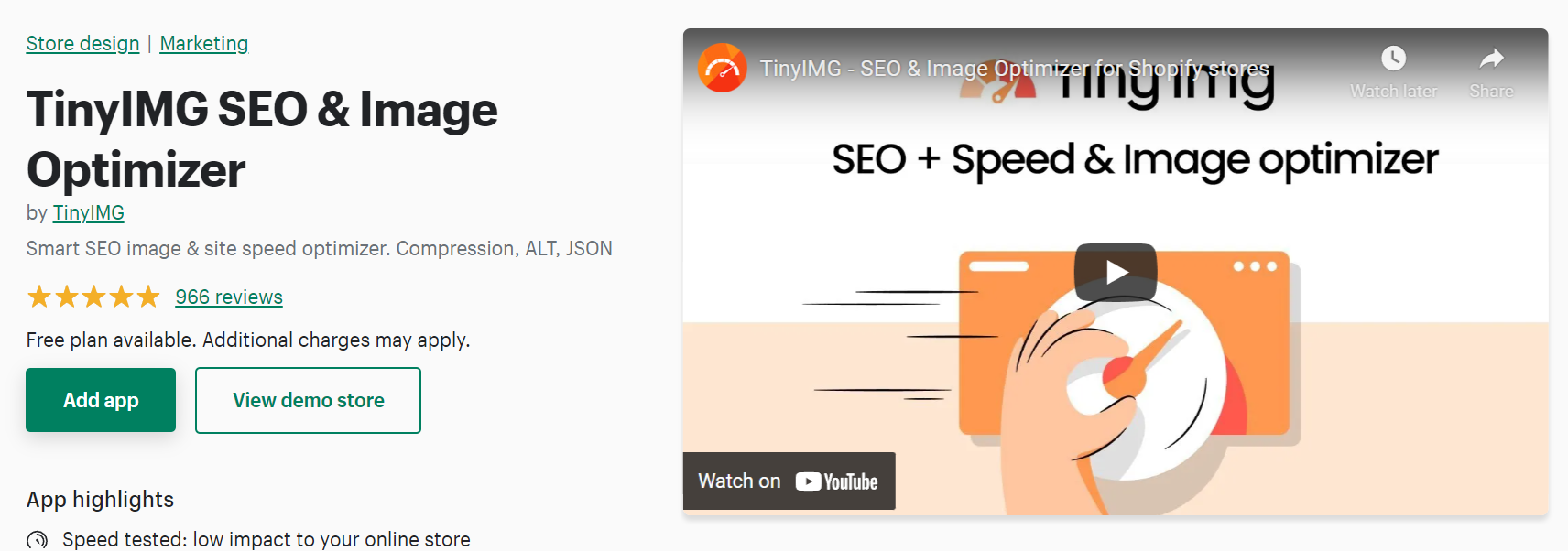 Aplikasi seo Tinyimg Shopify