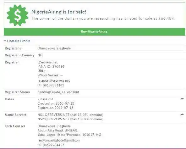 Rejestracja domeny lotniczej w Nigerii w biznesie przerzucania domen w Nigerii