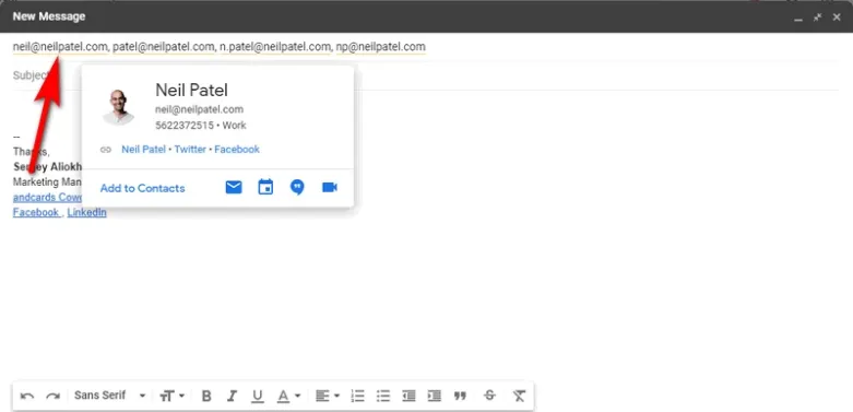găsiți adresa de e-mail a lui Neil Patel