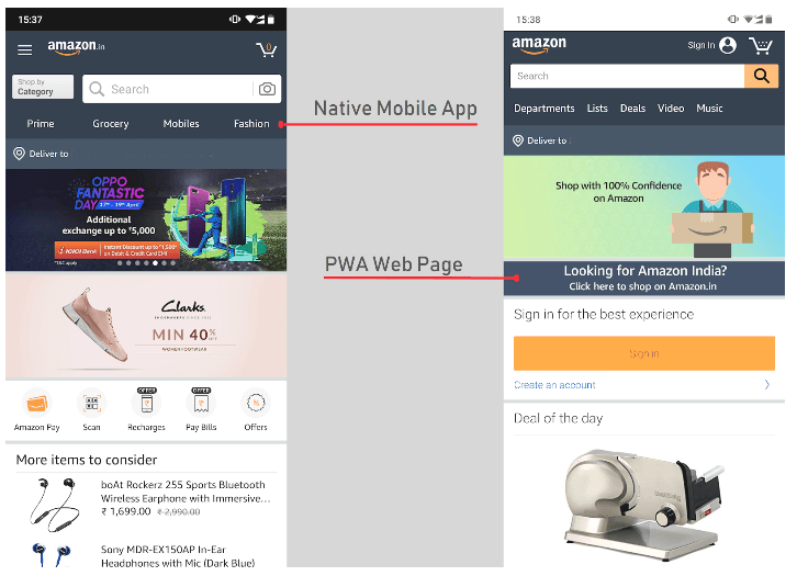 Amazon uygulaması vs PWA