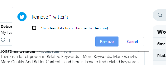 Всплывающее окно удаления Twitter PWA