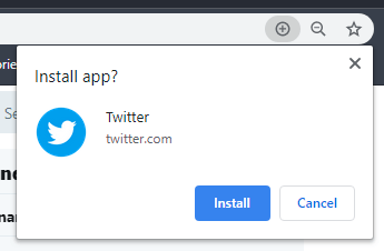 Всплывающее окно установки Twitter PWA