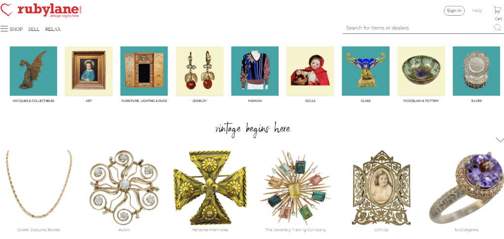 Site-ul web Ruby Lane