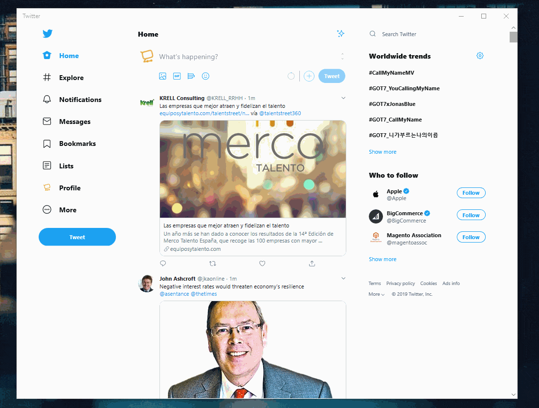 Twitter PWA da Microsoft Store