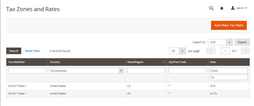 cote de impozitare magento