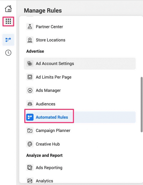 Regras automatizadas do Facebook