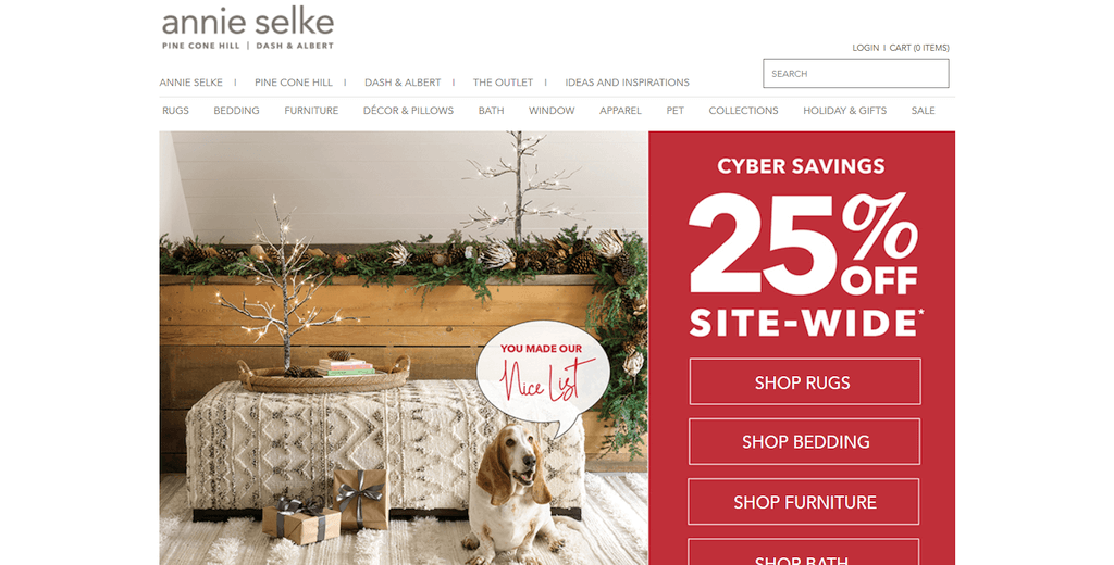 Escaparate del sitio web de Annie Selke