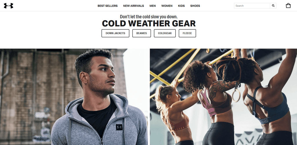 Escaparate del sitio web de Under Armour Reino Unido