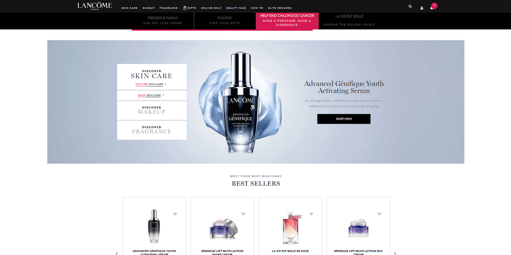 Escaparate del sitio web de Lancome