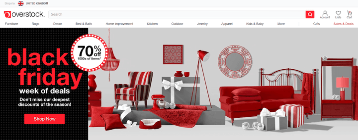 Escaparate del sitio web de Overstock