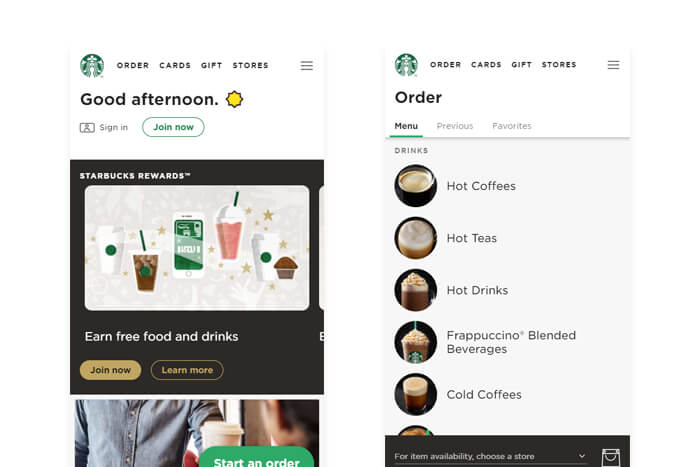 starbucks pwa sur mobile