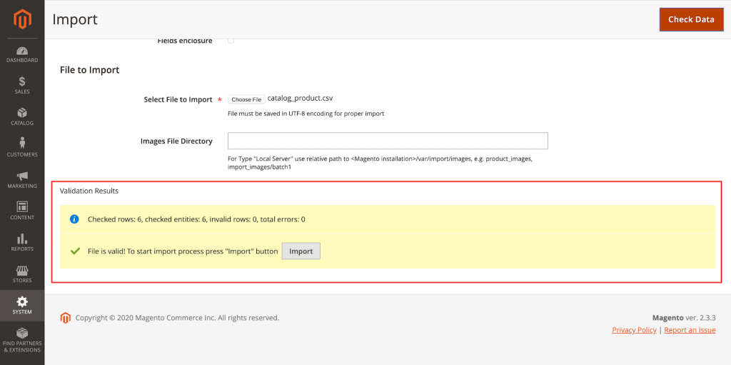 cek data magento