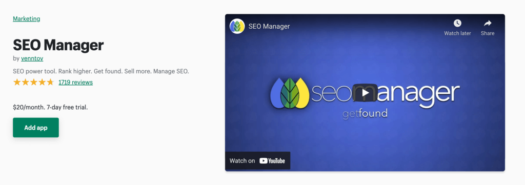 SEO 经理 Shopify 应用