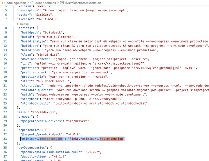 Ändern Sie package.json, um das Paket zu importieren