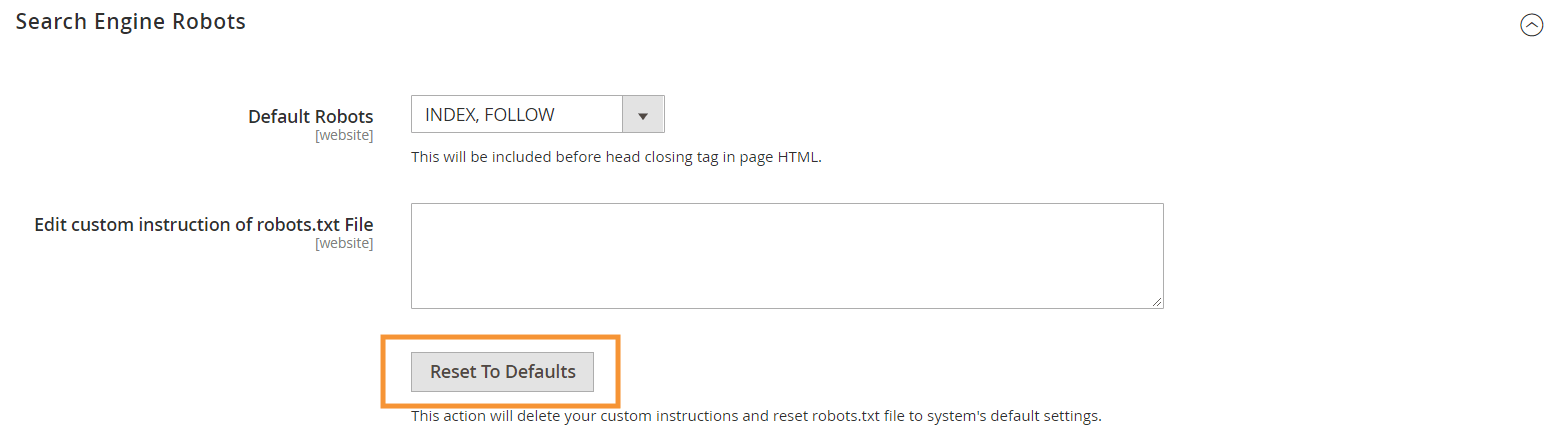 Restablecer las instrucciones predeterminadas de robots.txt