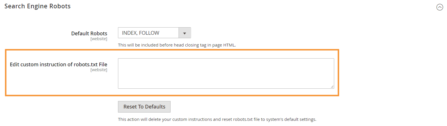 Editar instrucciones personalizadas del archivo robots.txt