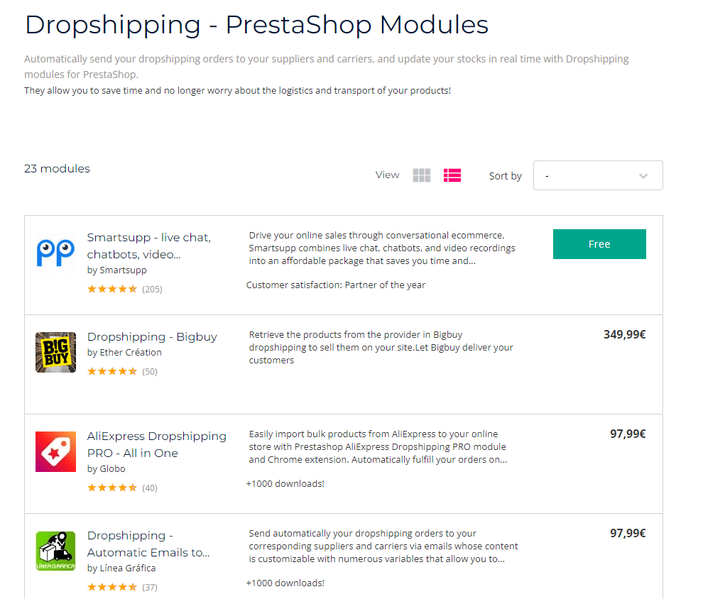 Moduły Dropshipping PrestaShop