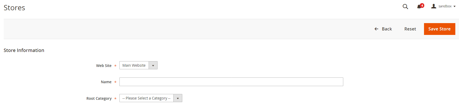 Magento 2 스토어 생성