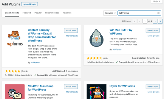 contoh hasil pencarian plugin wordpress