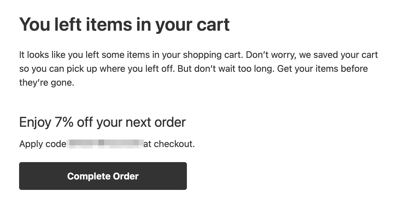 Oferta de desconto em um e-mail de abandono de carrinho