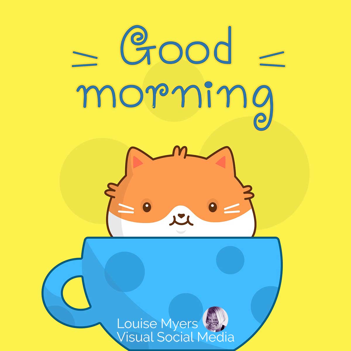 hamster mignon dans une tasse de thé bleue à pois dit bonjour.