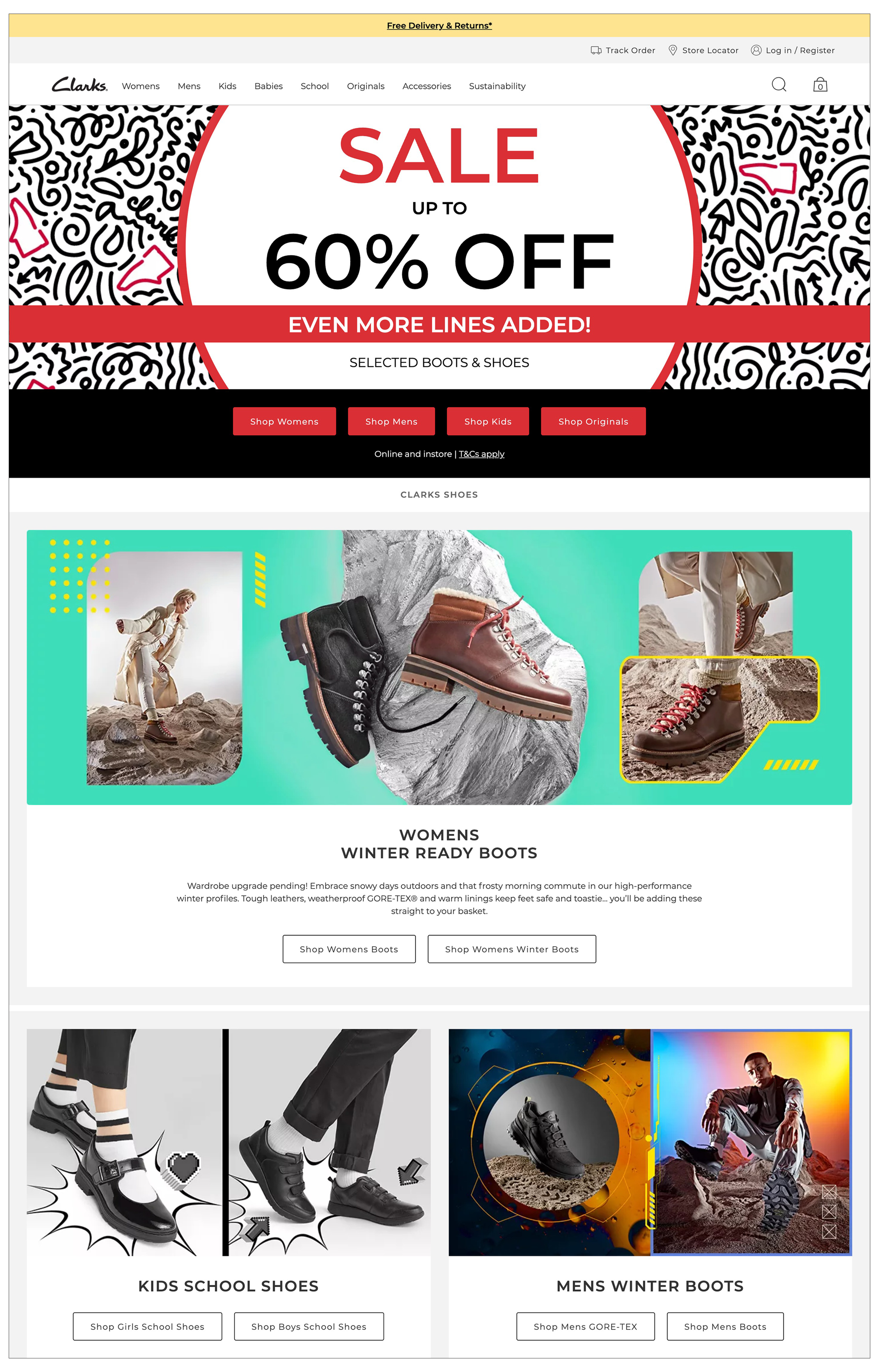 Image de la page d'accueil de Clarks