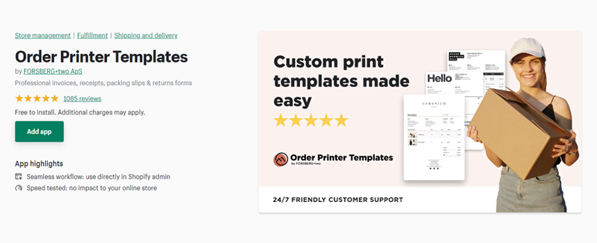 Commander des modèles d'imprimante Order Printer Templates - Free Shopify Apps