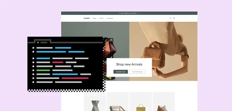Shopify 2.0'ın Dawn temasının ekran görüntüsü örneği.